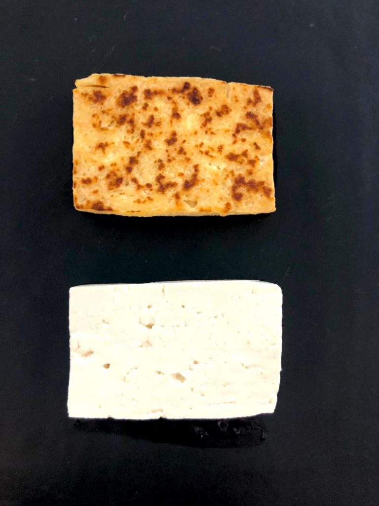 Tofu cooked and raw